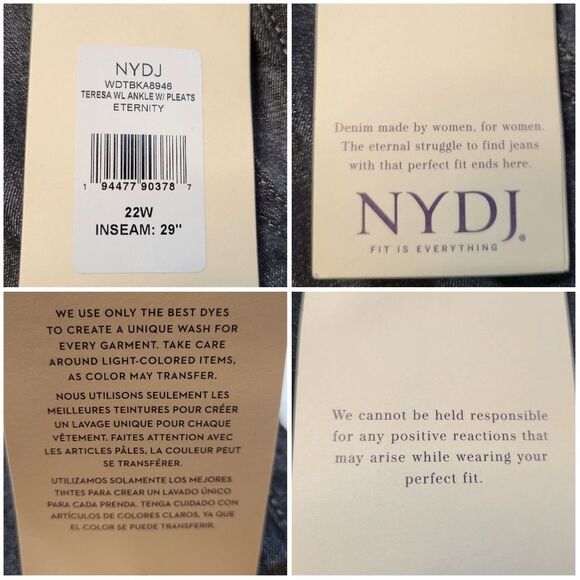 NYDJ Teresa Ankle Wide Leg Jeans with Pleats in Eternity Women's Plus Size 22W - Picture 8 of 15